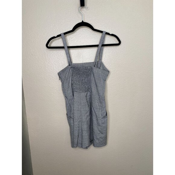 Forever 21 Plaid Black White Sleeveless Romper Small Adjustable Straps Pockets - Picture 5 of 8